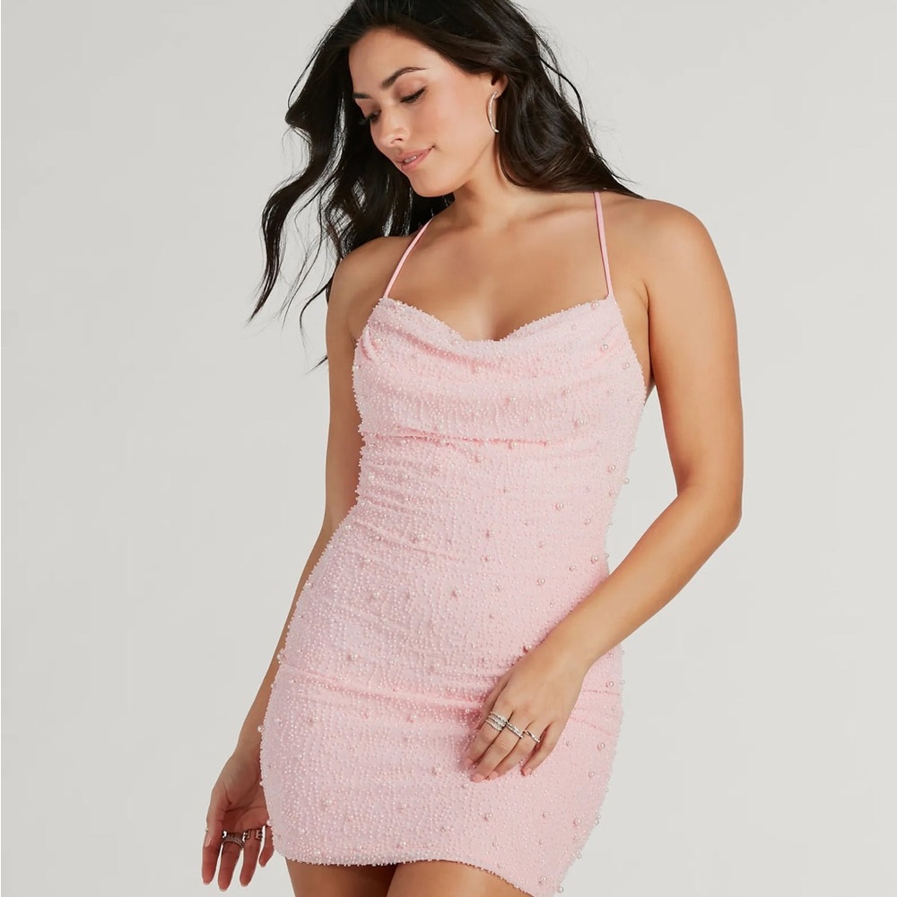 Windsor keira pearl strappy pink open back minidress M